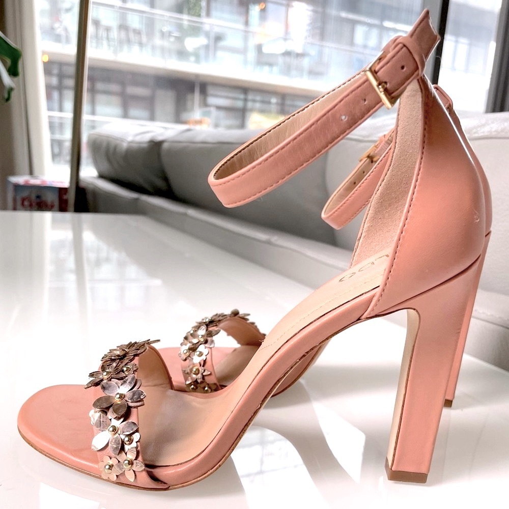 Aldo Leather Heels with Metal Flowers